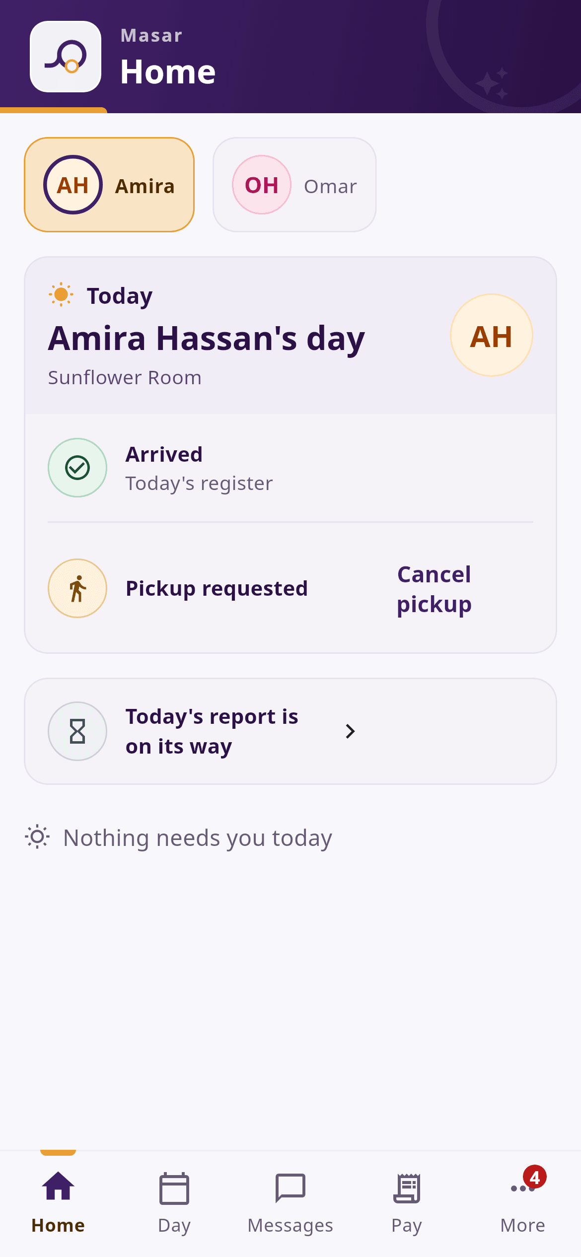 Masar parent experience showing a child’s nursery day