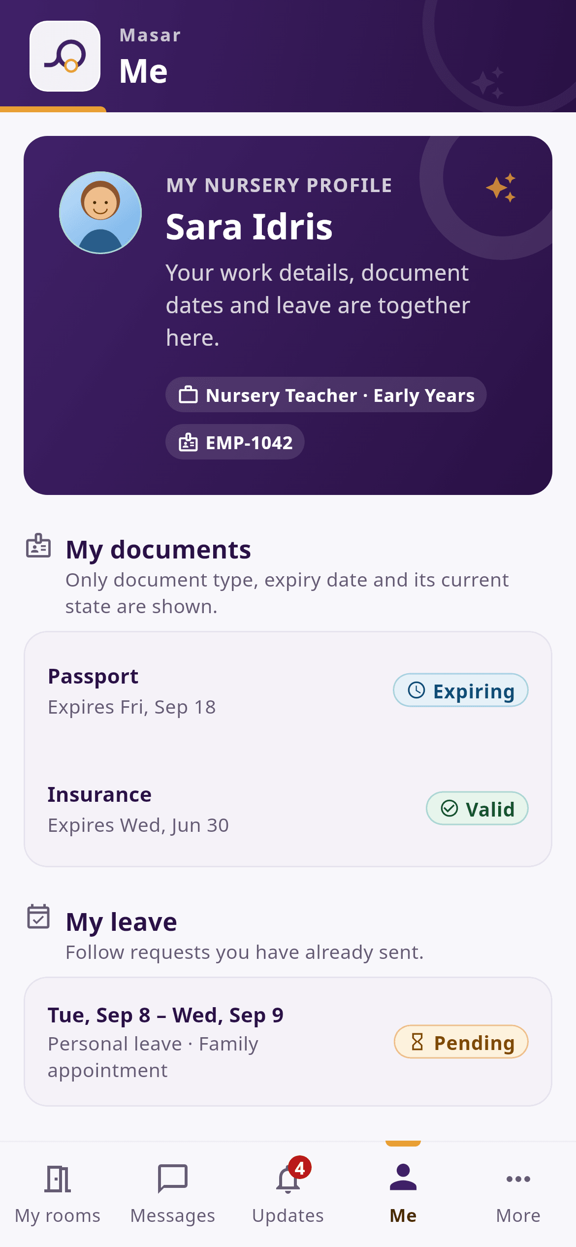 Staff documents and leave