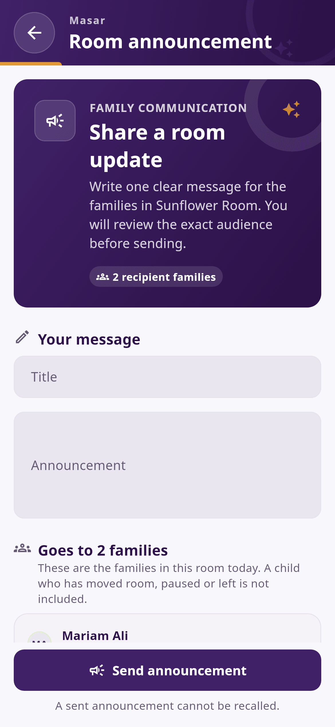 A room update with a clear audience