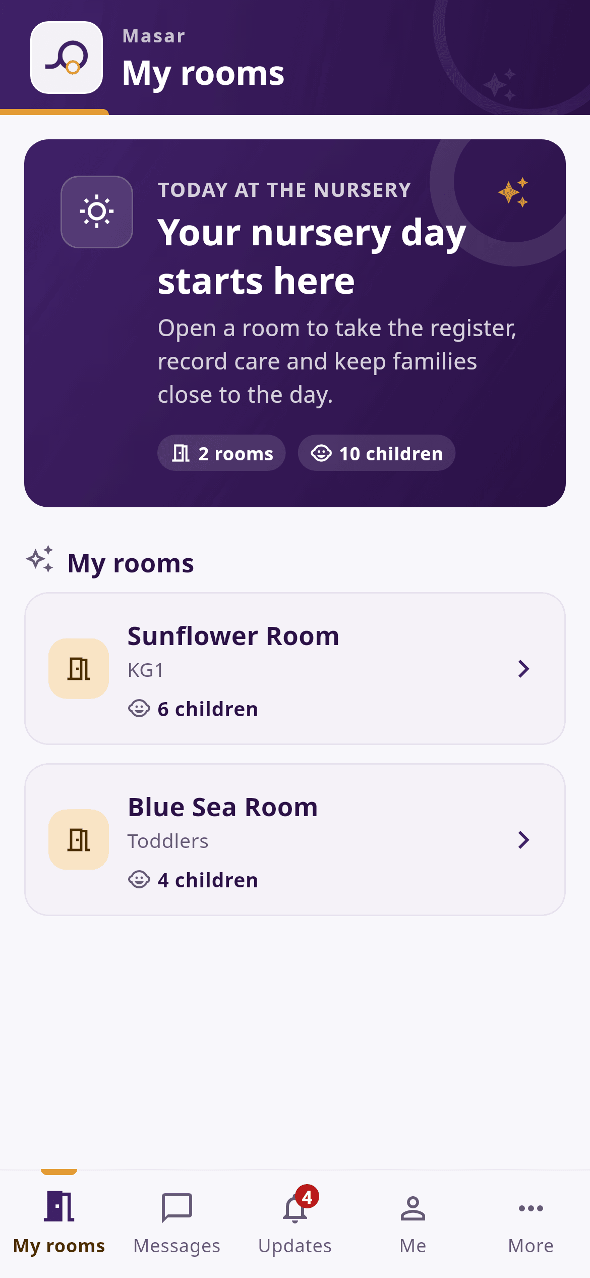 Masar teacher experience showing assigned rooms
