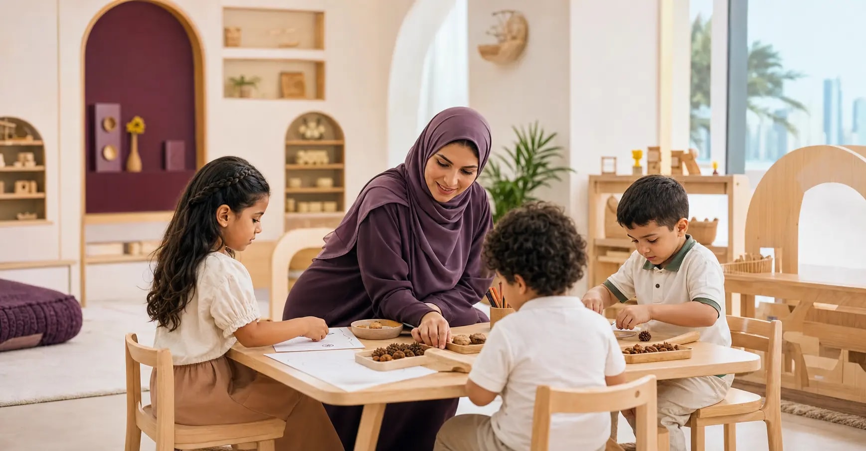 Early-years educator supporting children during a classroom activity